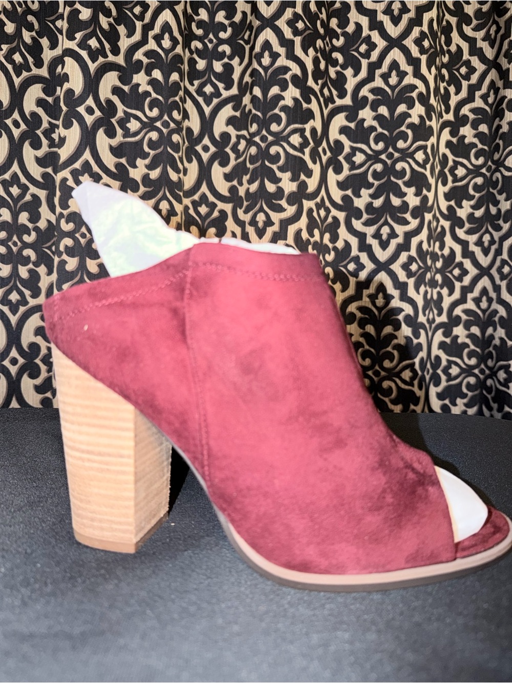 Cato Burgundy Suede Open-Toe Block Heel Mule